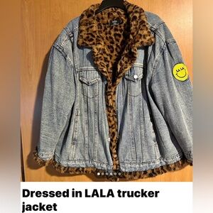 Dressed in LALA Blue Denim Jacket with Leopard Accents
